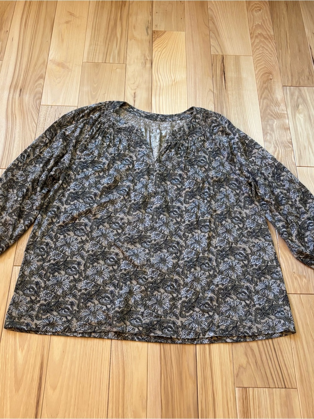 J. Jill Pure Jill Elements Smocked Block-Printed Top